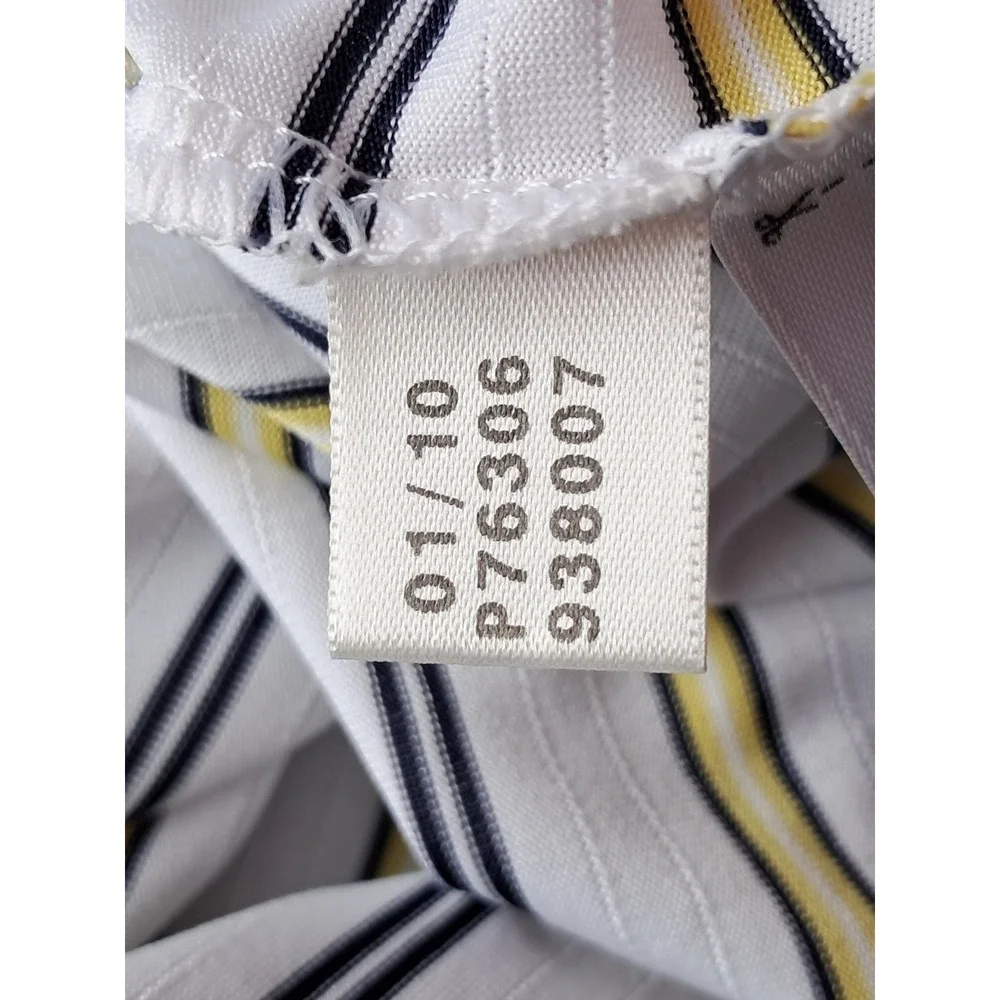 Adidas Golf Mens 2XL Striped Polo Shirt‎ White Blue Yellow Short Sleeve RN 88387